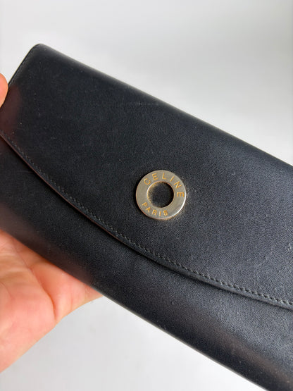 Vintage Celine Smooth Leather Bifold Wallet c. 1998 Black