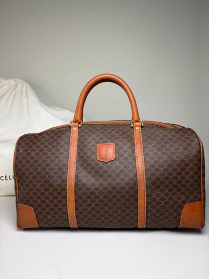 Vintage Celine Monogram Canvas Duffle Bag Brown Tan