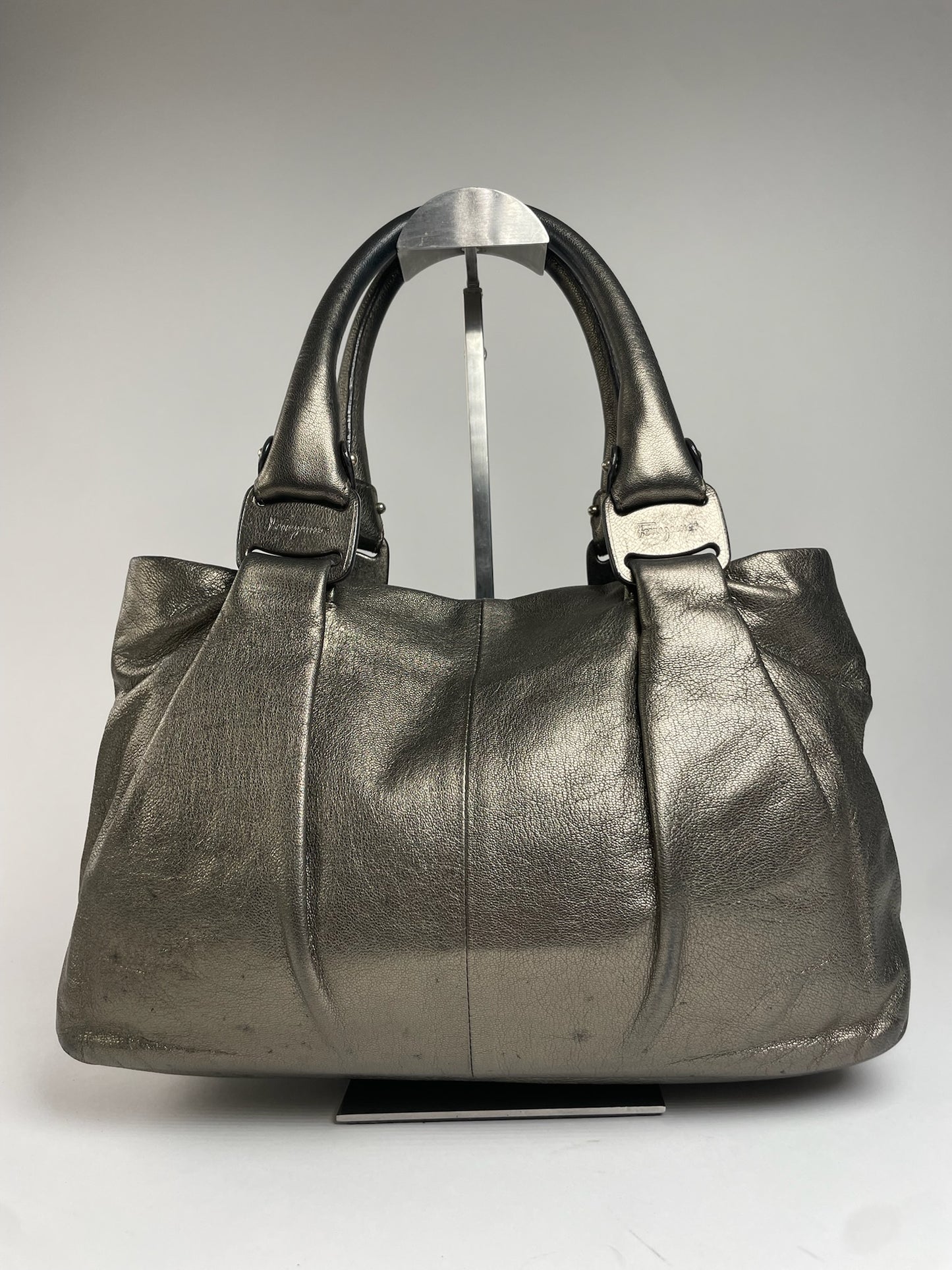 Vintage Salvatore Ferragamo Leather Handbag Silver