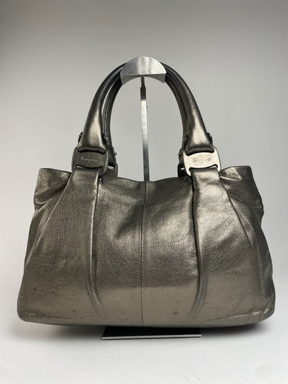 Vintage Salvatore Ferragamo Leather Handbag Silver