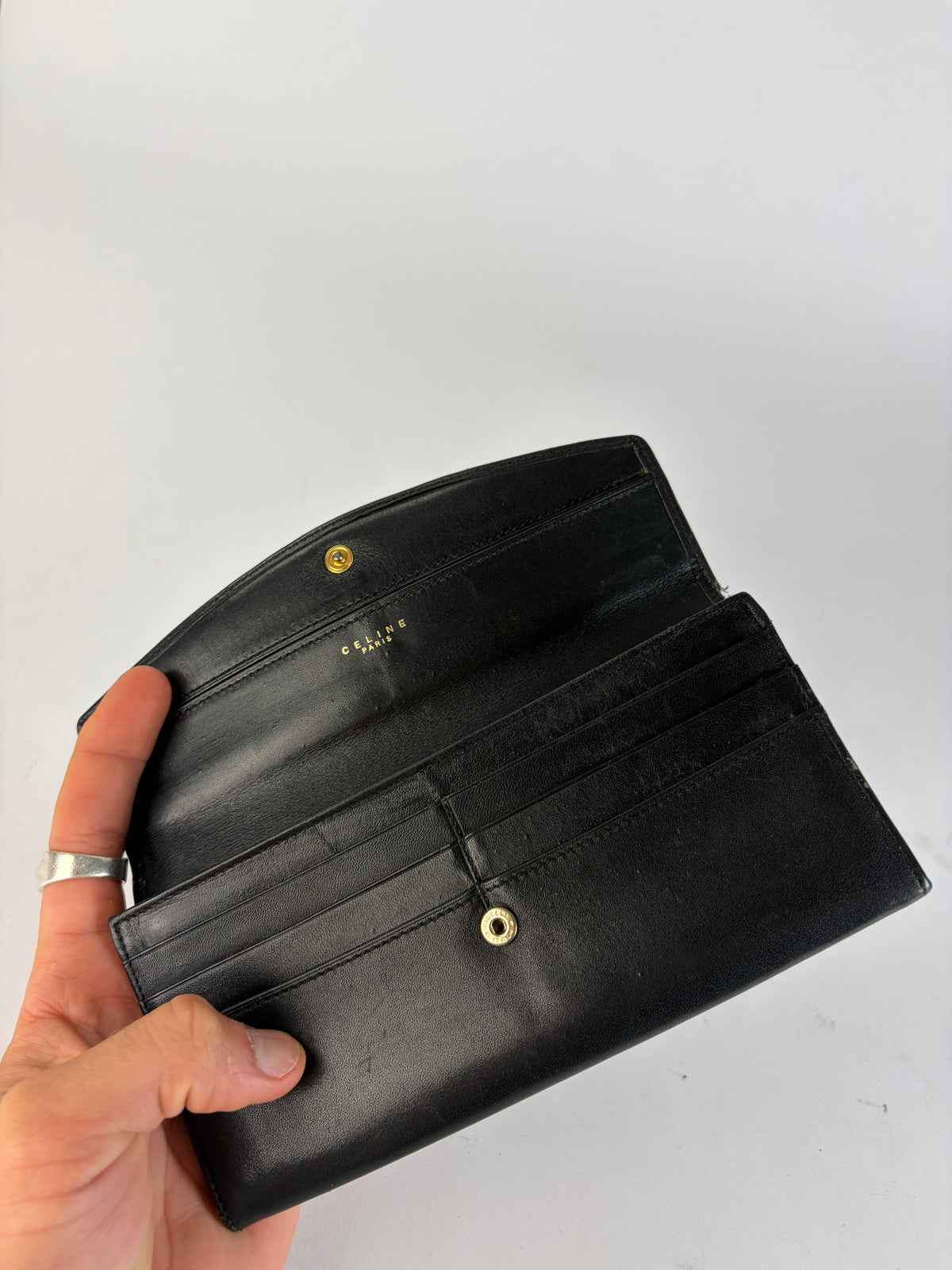 Vintage Celine Smooth Leather Bifold Wallet c. 1998 Black