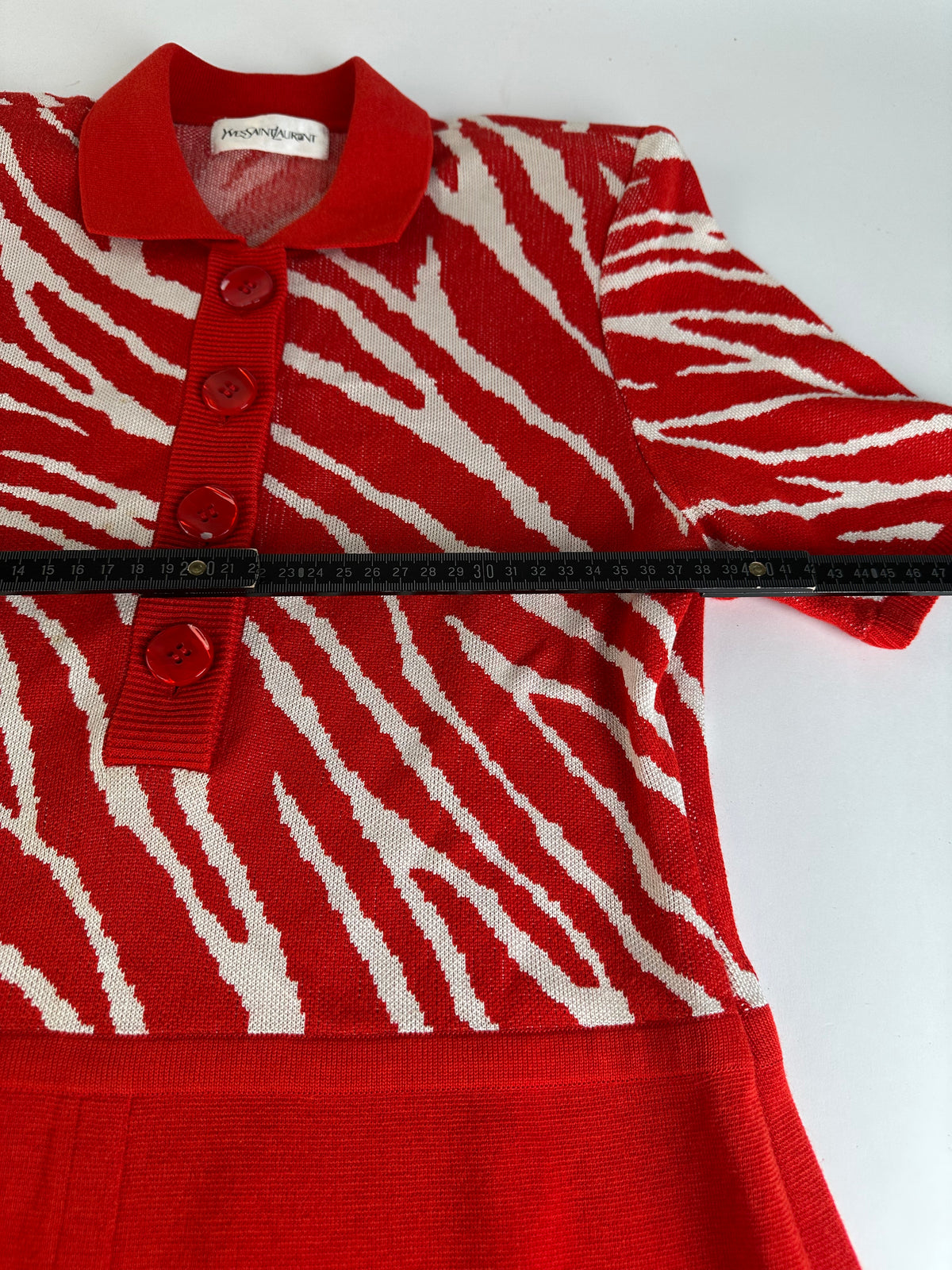 Vintage Yves Saint Laurent Knitted Zebra Dress Late 1990s Red White M