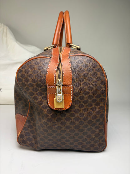 Vintage Celine Monogram Canvas Duffle Bag Brown Tan