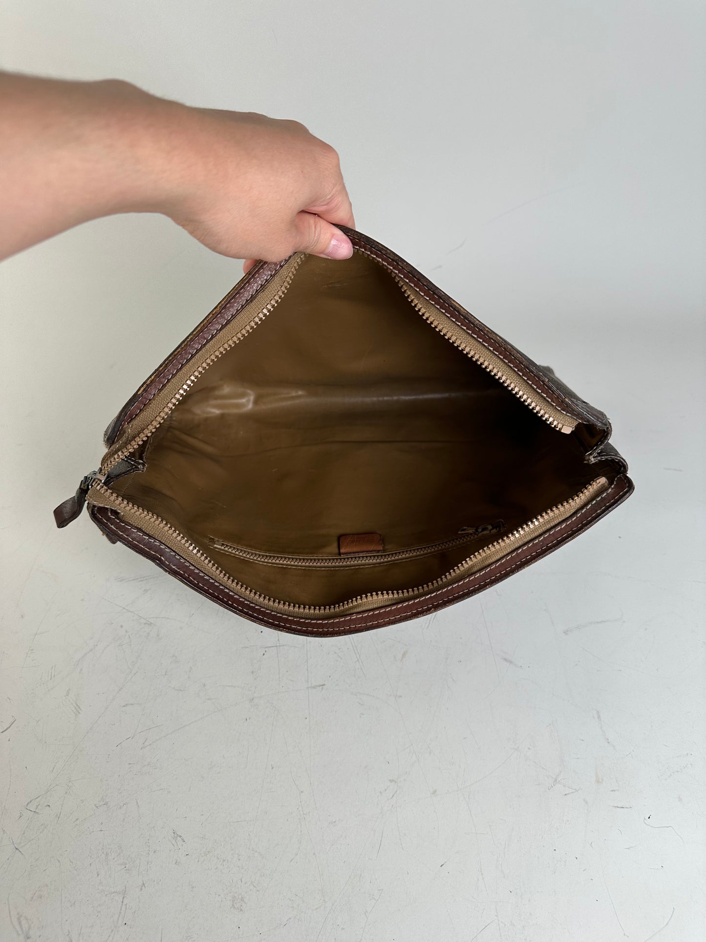 Vintage Celine Coated Canvas Pouch Brown Dark Brown Gold