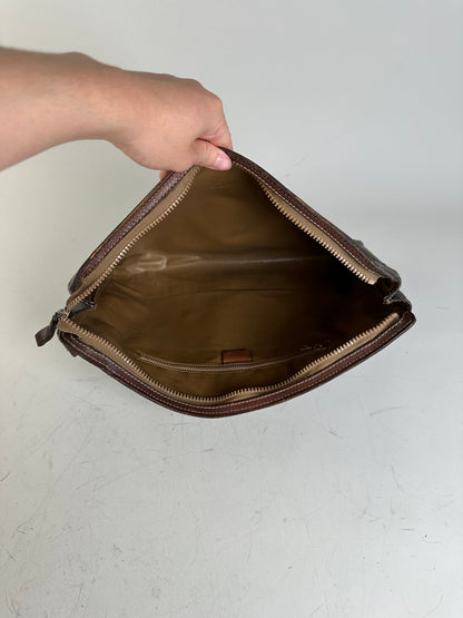 Vintage Celine Coated Canvas Pouch Brown Dark Brown Gold