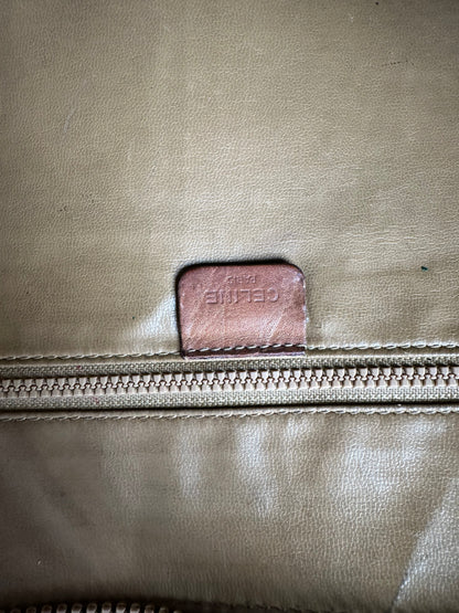 Vintage Celine Coated Canvas Pouch Brown Dark Brown Gold