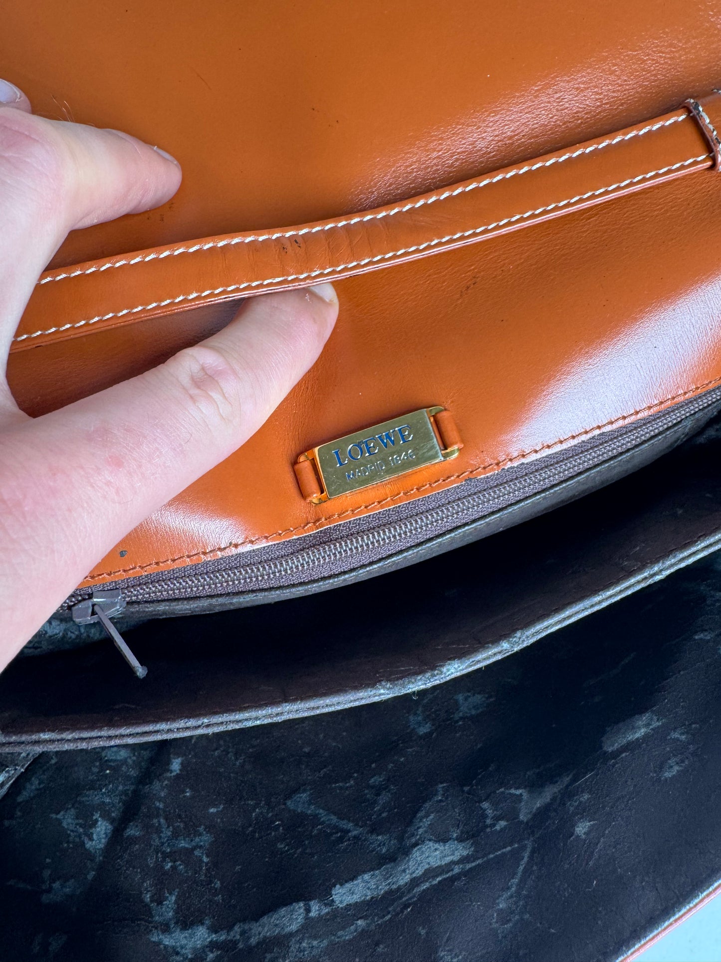 Vintage Loewe Madrid Leather Bag brown orange