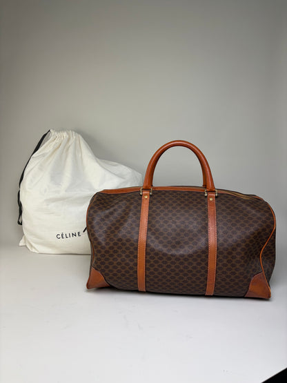 Vintage Celine Monogram Canvas Duffle Bag Brown Tan