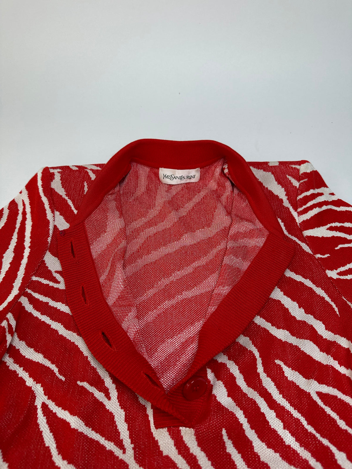 Vintage Yves Saint Laurent Knitted Zebra Dress Late 1990s Red White M