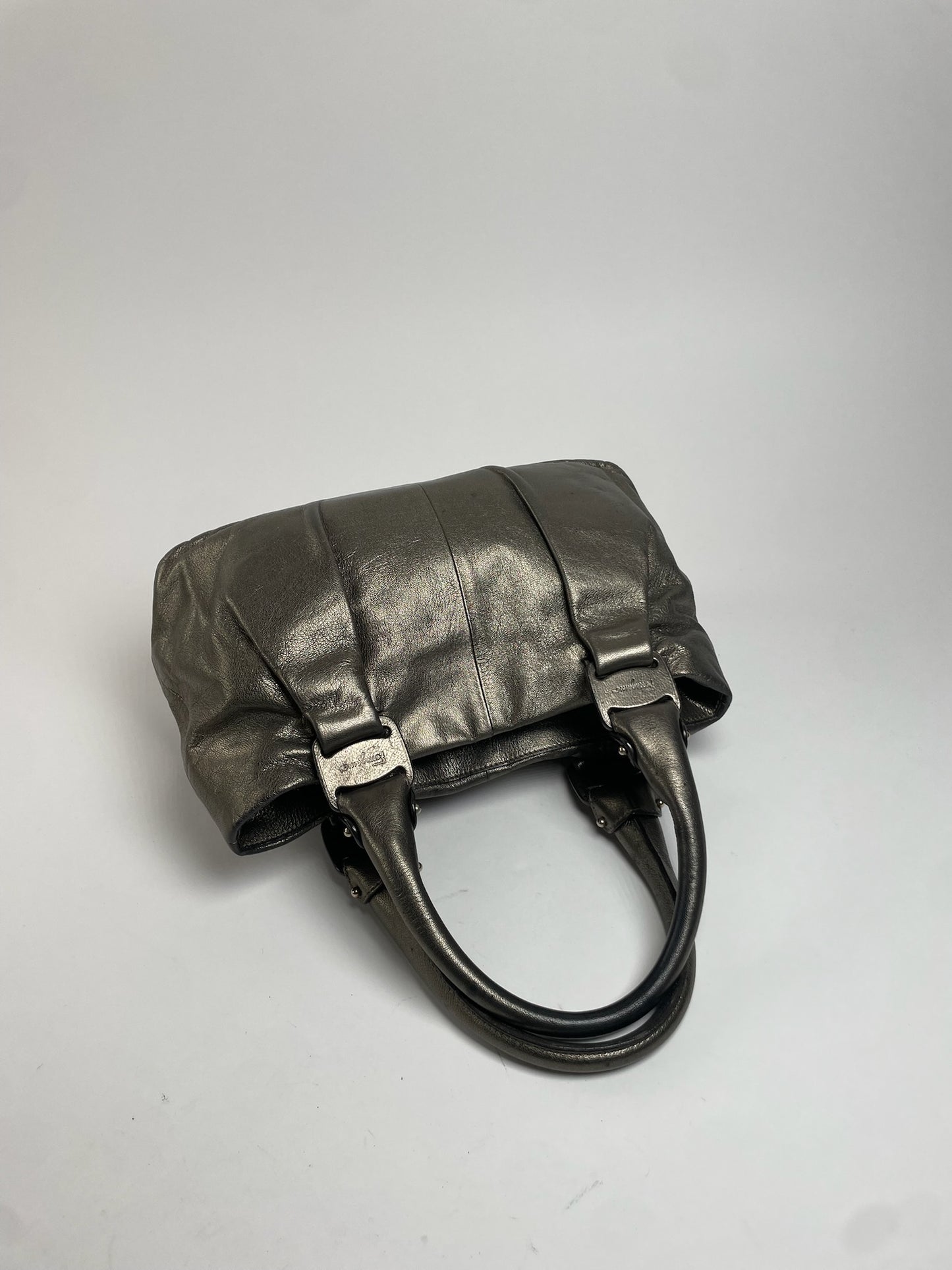 Vintage Salvatore Ferragamo Leather Handbag Silver