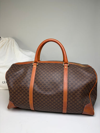 Vintage Celine Monogram Canvas Duffle Bag Brown Tan