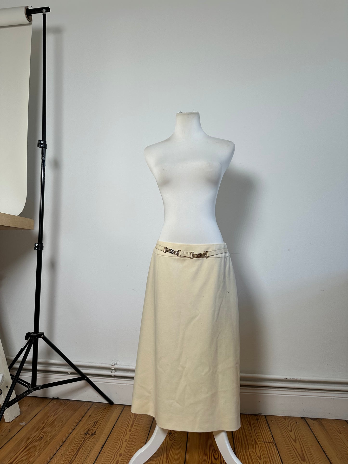 Vintage Celine Cotton Blend Skirt Cream L