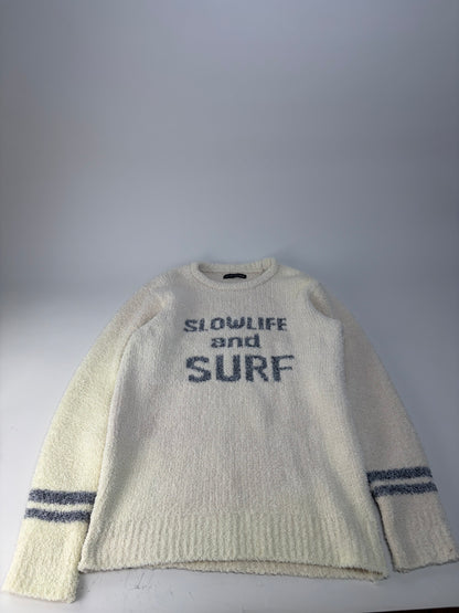 Vintage Tete Men's Fleece Sweater Cream Grey Striped M