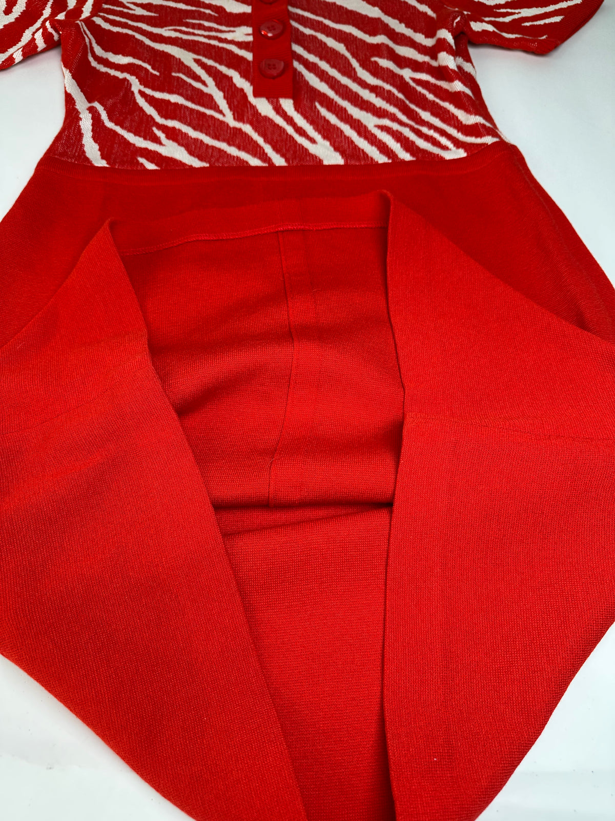 Vintage Yves Saint Laurent Knitted Zebra Dress Late 1990s Red White M