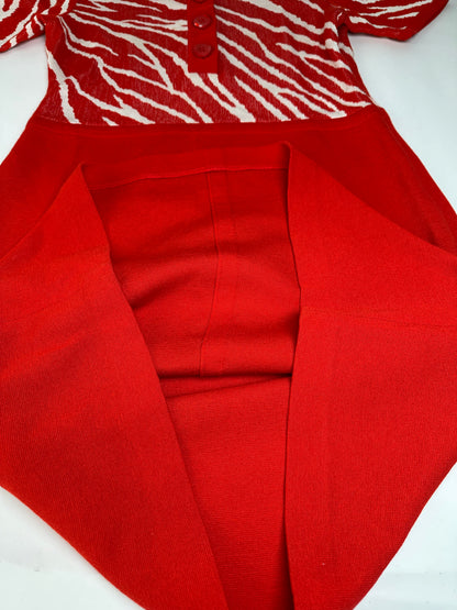 Vintage Yves Saint Laurent Knitted Zebra Dress Late 1990s Red White M