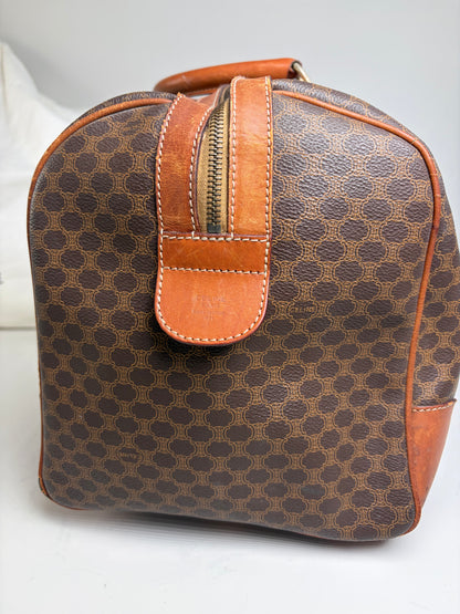 Vintage Celine Monogram Canvas Duffle Bag Brown Tan