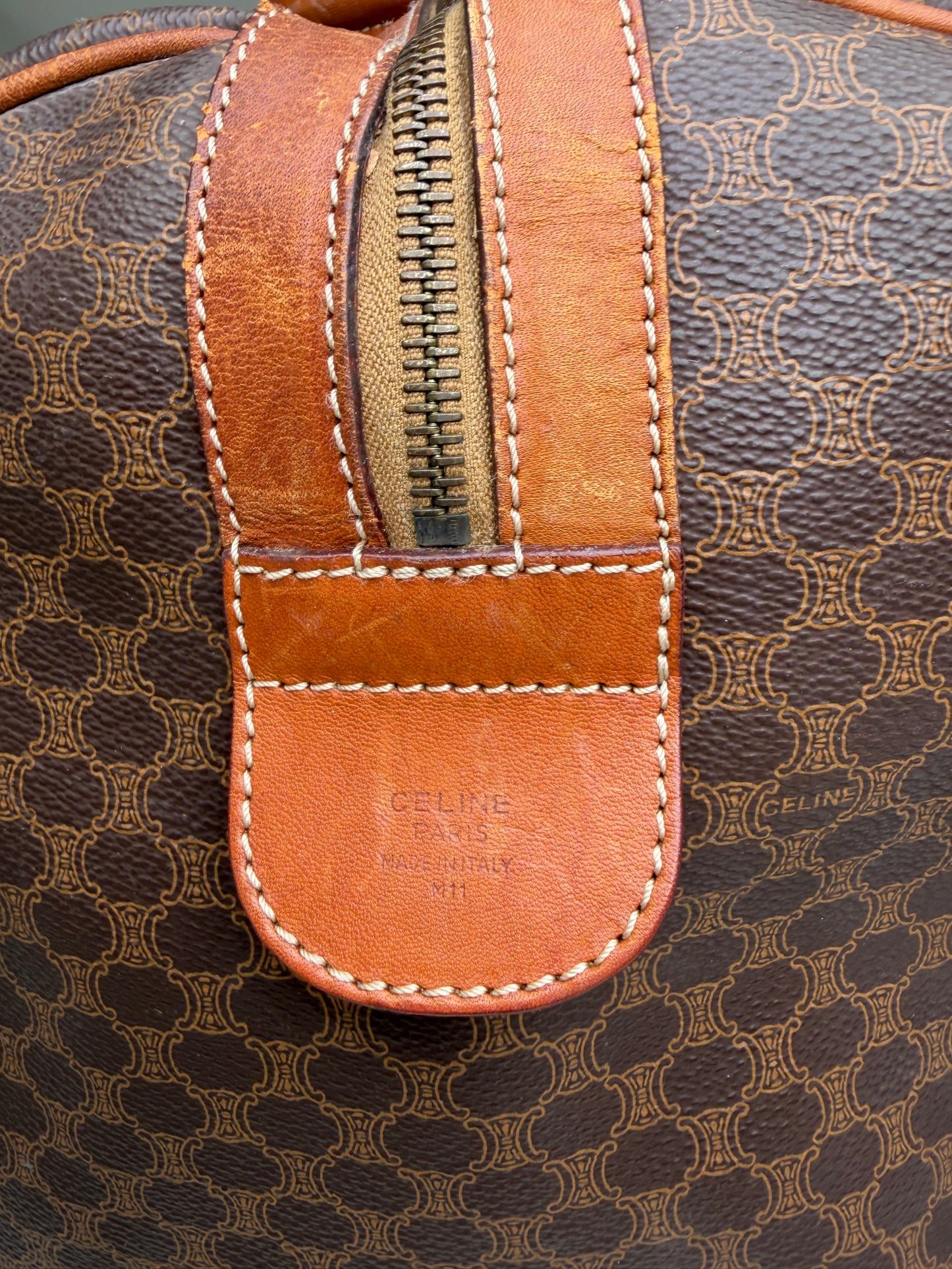 Vintage Celine Monogram Canvas Duffle Bag Brown Tan