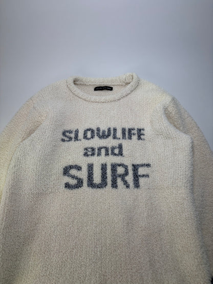 Vintage Tete Men's Fleece Sweater Cream Grey Striped M