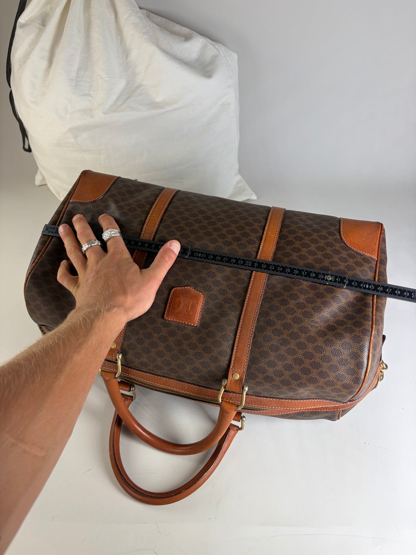 Vintage Celine Monogram Canvas Duffle Bag Brown Tan