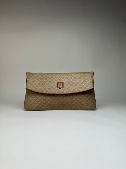 Vintage Celine Macadam Canvas Flap Clutch Late 1980s Beige Brown