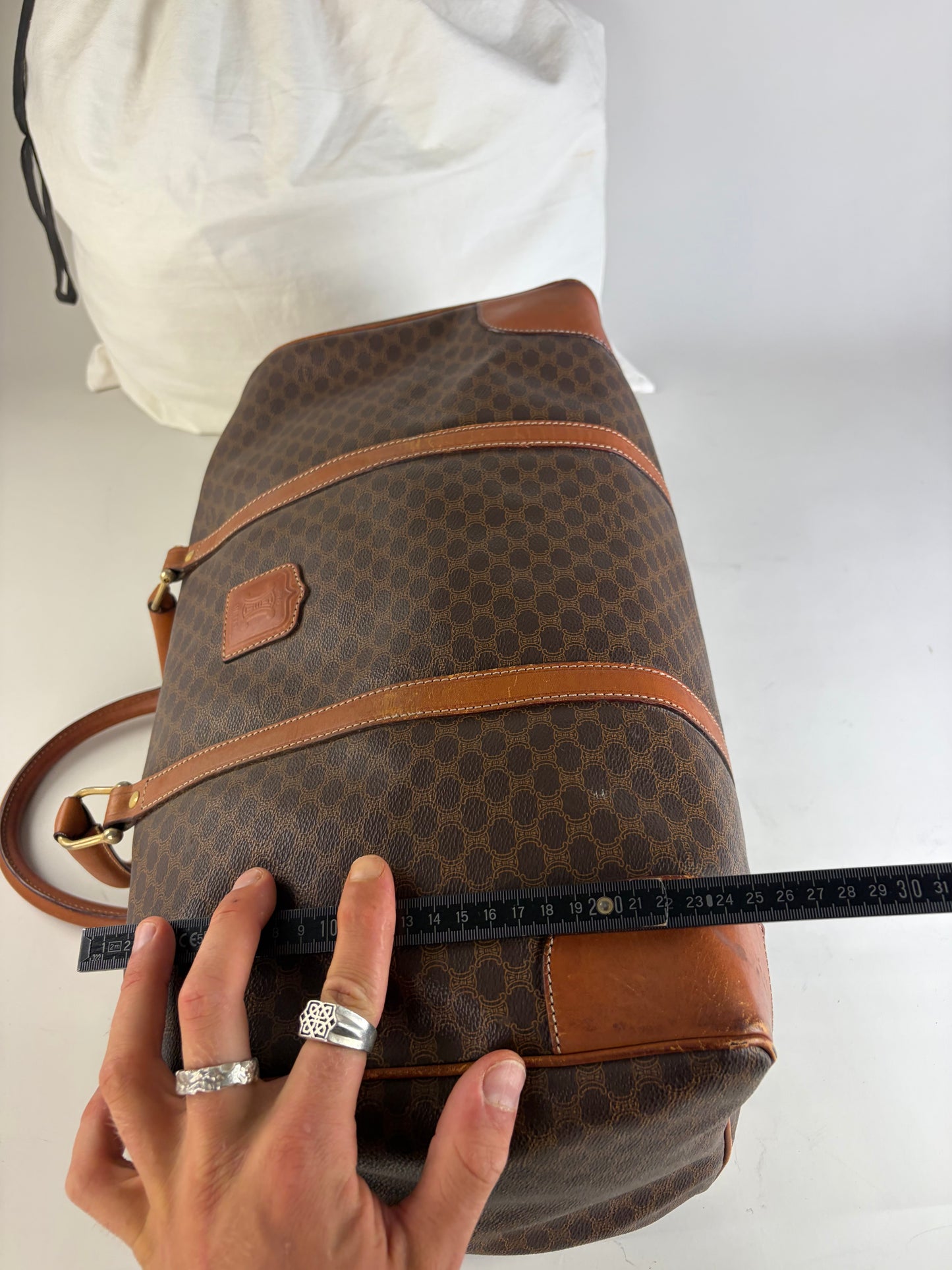 Vintage Celine Monogram Canvas Duffle Bag Brown Tan