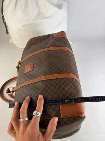 Vintage Celine Monogram Canvas Duffle Bag Brown Tan