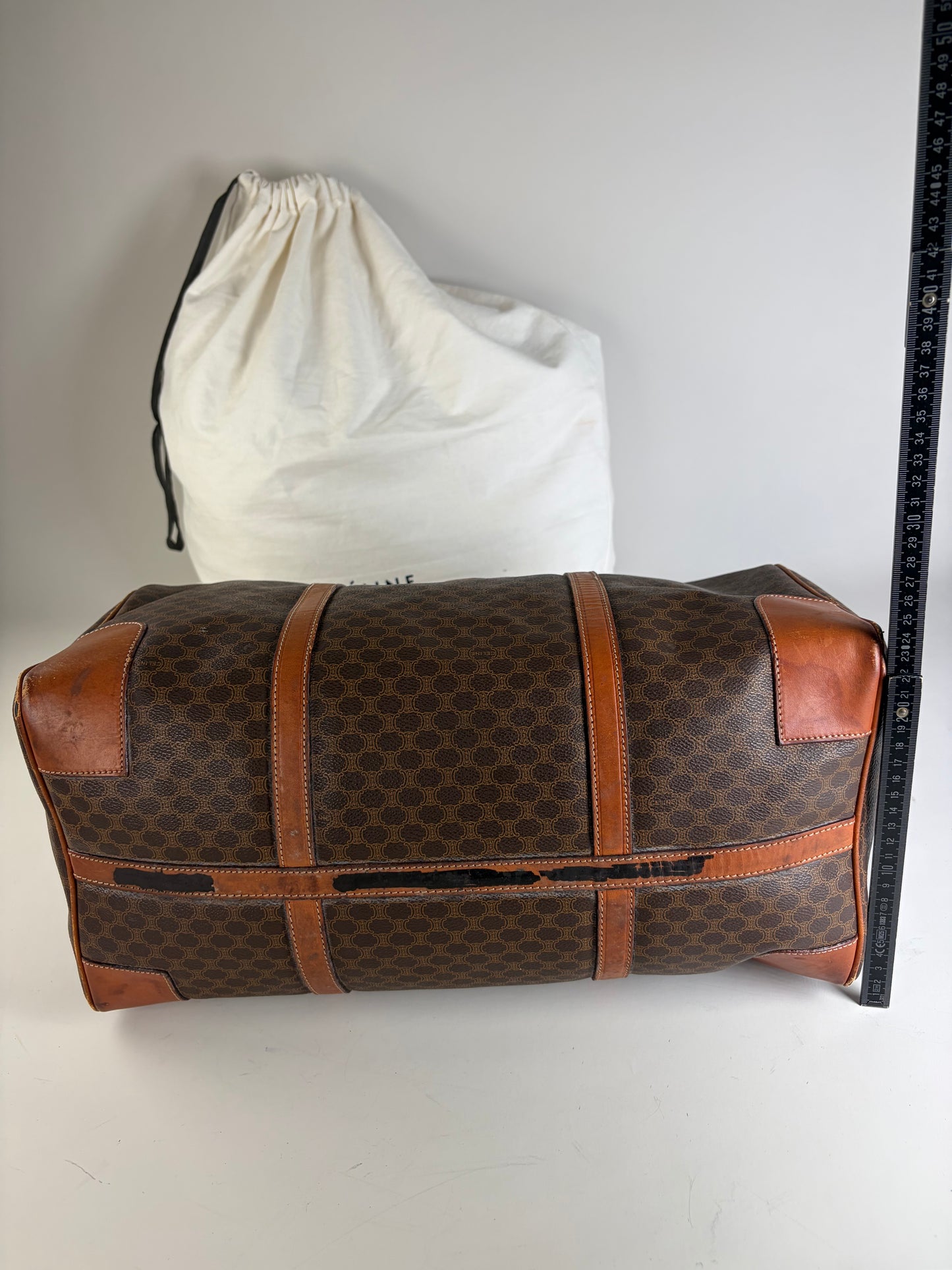 Vintage Celine Monogram Canvas Duffle Bag Brown Tan