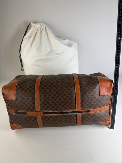 Vintage Celine Monogram Canvas Duffle Bag Brown Tan