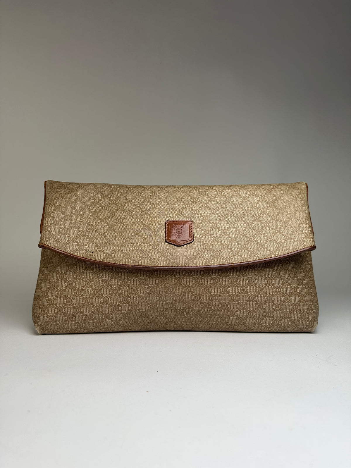 Vintage Celine Macadam Canvas Flap Clutch Late 1980s Beige Brown