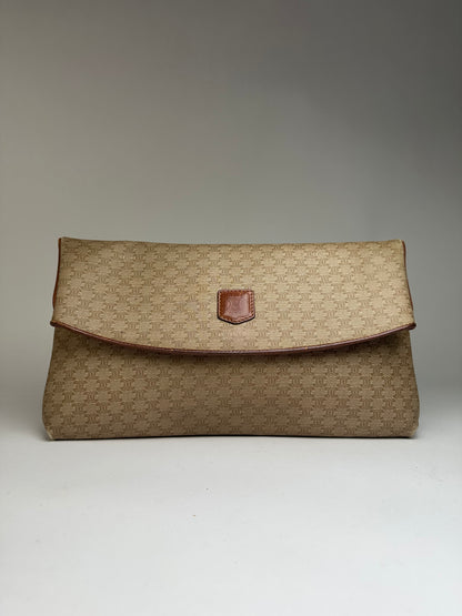 Vintage Celine Macadam Canvas Flap Clutch Late 1980s Beige Brown