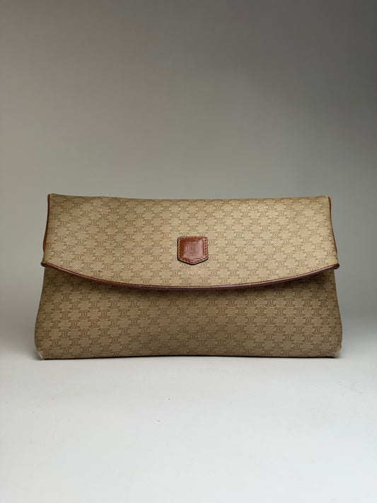 Vintage Celine Macadam Canvas Flap Clutch Late 1980s Beige Brown