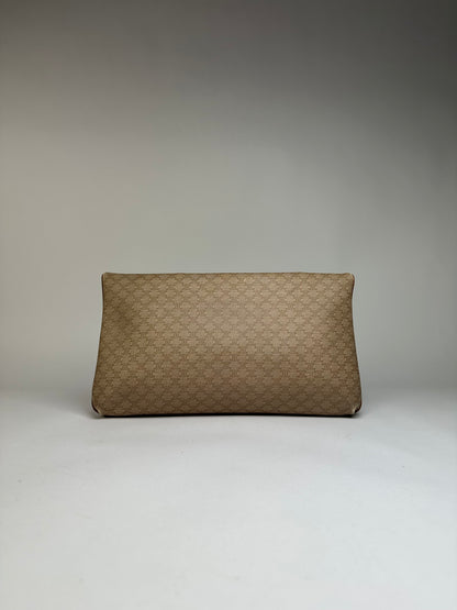Vintage Celine Macadam Canvas Flap Clutch Late 1980s Beige Brown