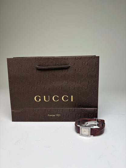 Vintage Gucci Stainless Steel Crocodile Leather Watch Silver Brown