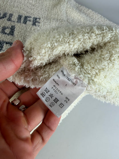 Vintage Tete Men's Fleece Sweater Cream Grey Striped M