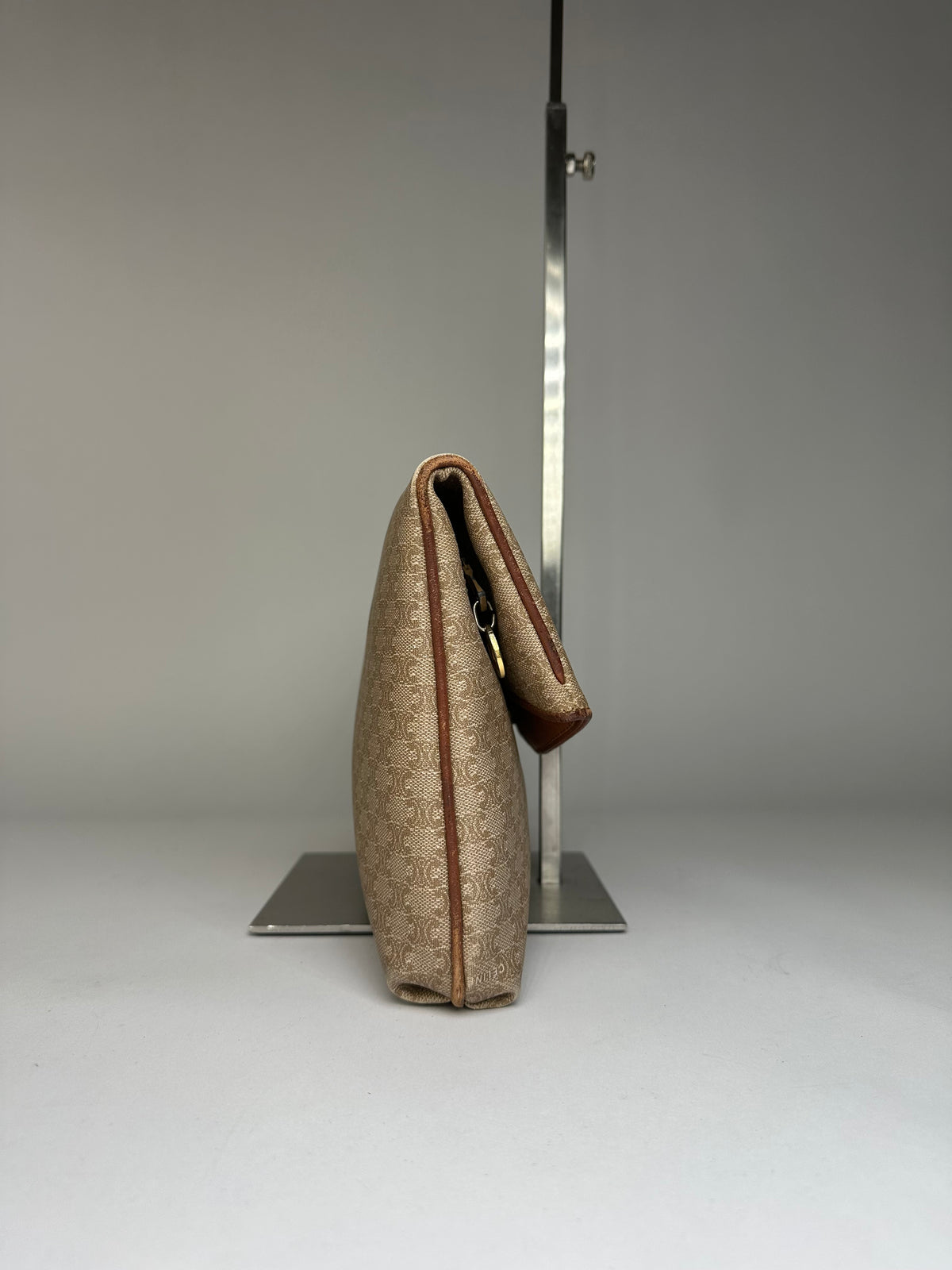 Vintage Celine Macadam Canvas Flap Clutch Late 1980s Beige Brown