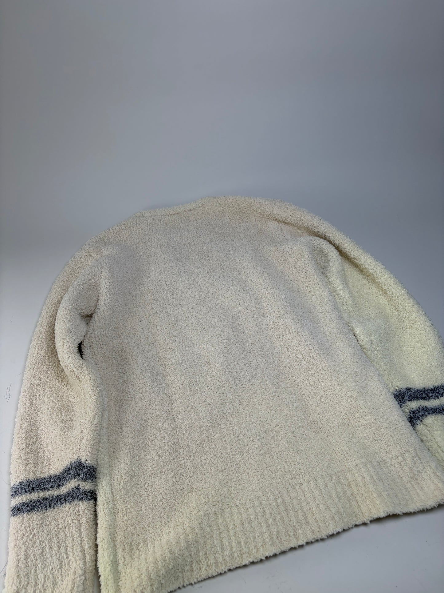 Vintage Tete Men's Fleece Sweater Cream Grey Striped M