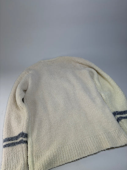 Vintage Tete Men's Fleece Sweater Cream Grey Striped M