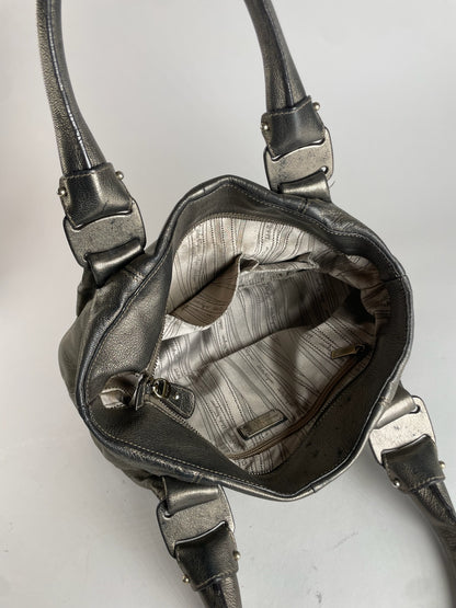 Vintage Salvatore Ferragamo Leather Handbag Silver
