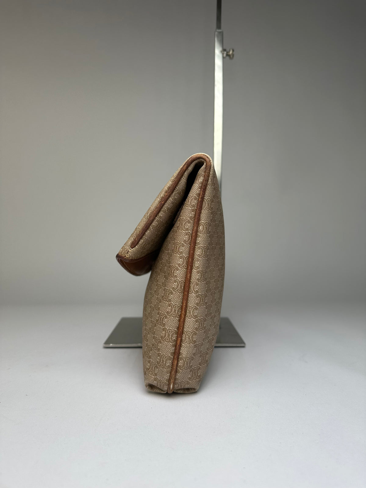 Vintage Celine Macadam Canvas Flap Clutch Late 1980s Beige Brown