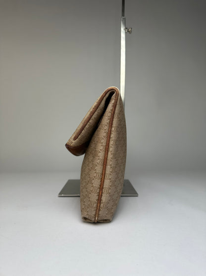 Vintage Celine Macadam Canvas Flap Clutch Late 1980s Beige Brown