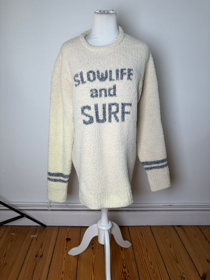 Vintage Tete Men's Fleece Sweater Cream Grey Striped M