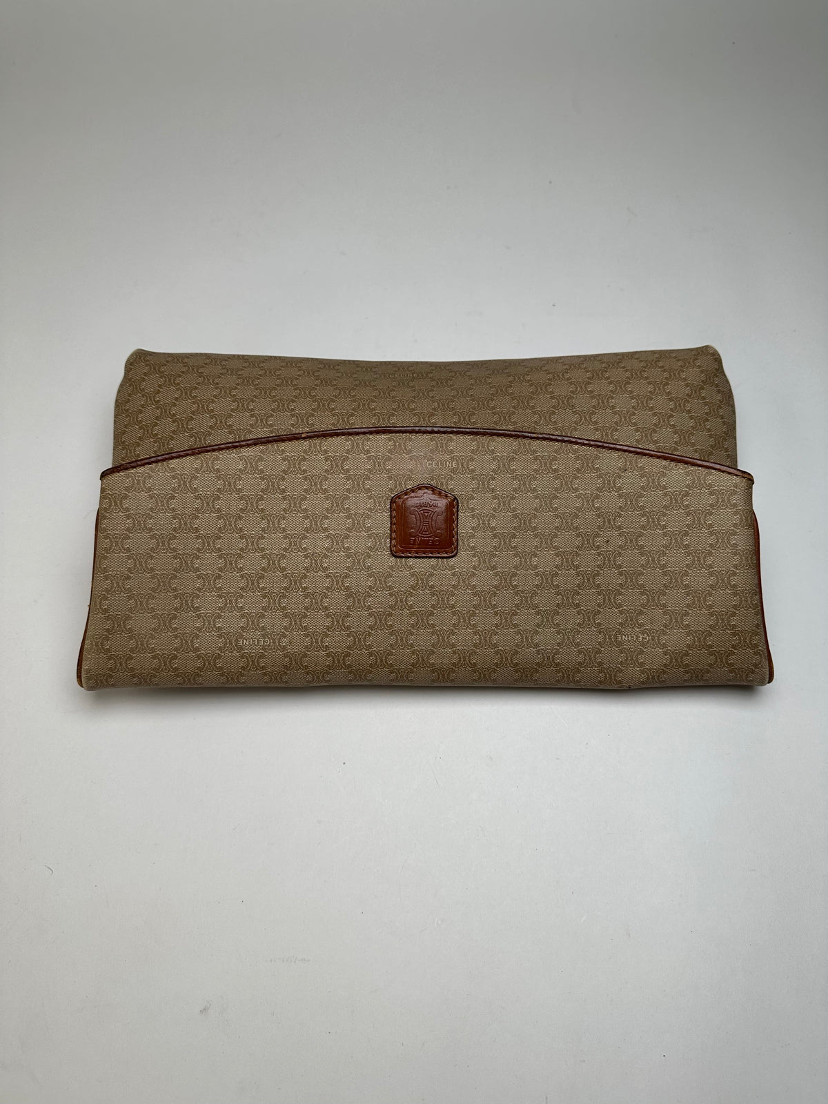 Vintage Celine Macadam Canvas Flap Clutch Late 1980s Beige Brown