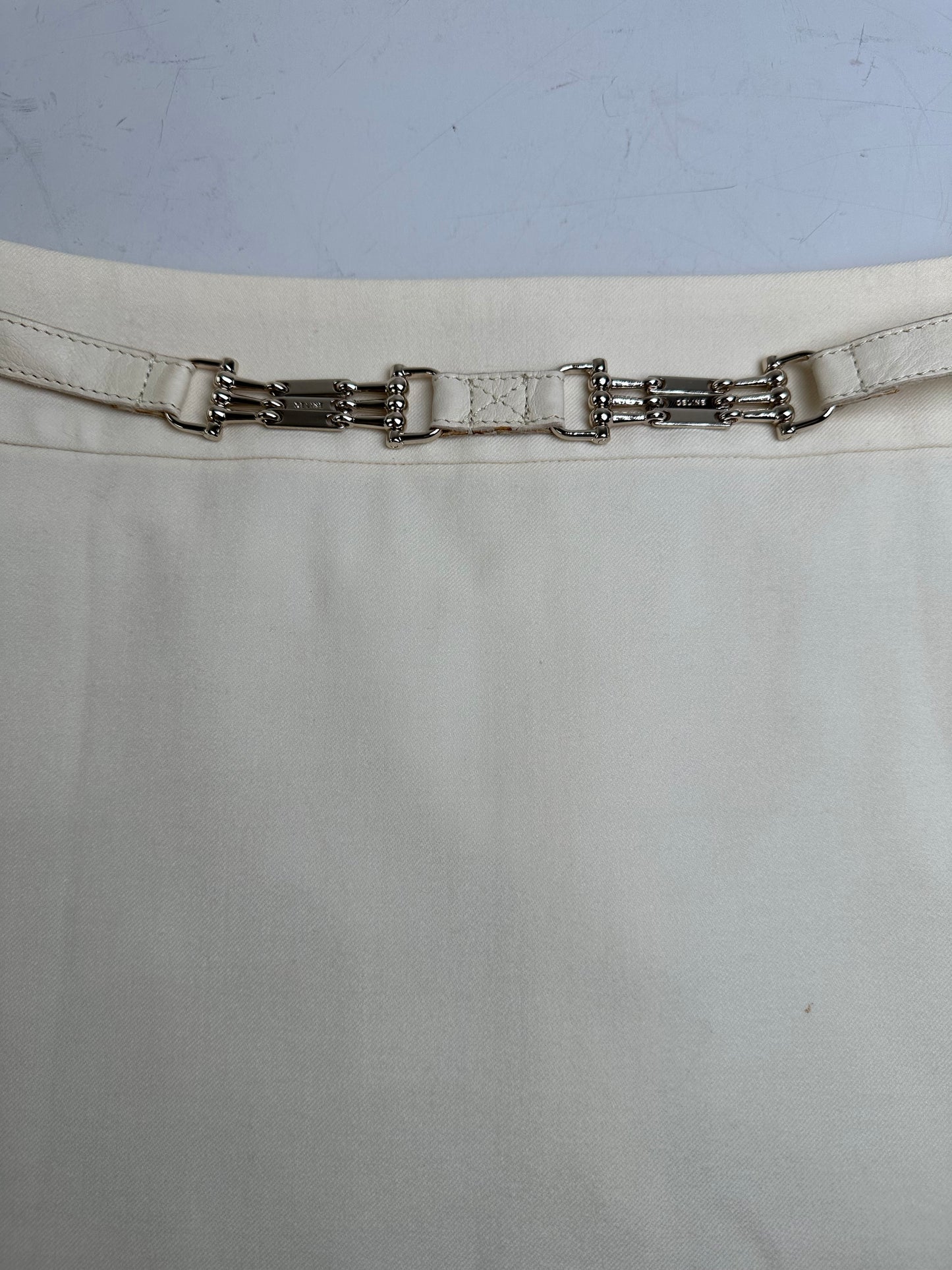 Vintage Celine Cotton Blend Skirt Cream L
