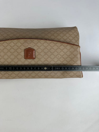 Vintage Celine Macadam Canvas Flap Clutch Late 1980s Beige Brown