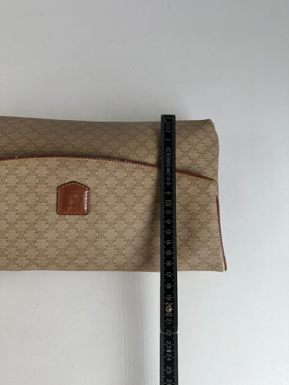 Vintage Celine Macadam Canvas Flap Clutch Late 1980s Beige Brown