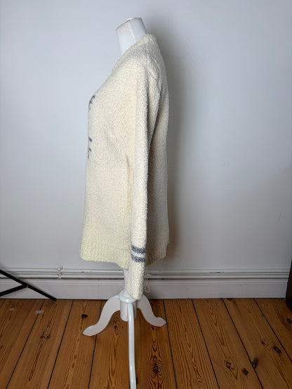 Vintage Tete Men's Fleece Sweater Cream Grey Striped M
