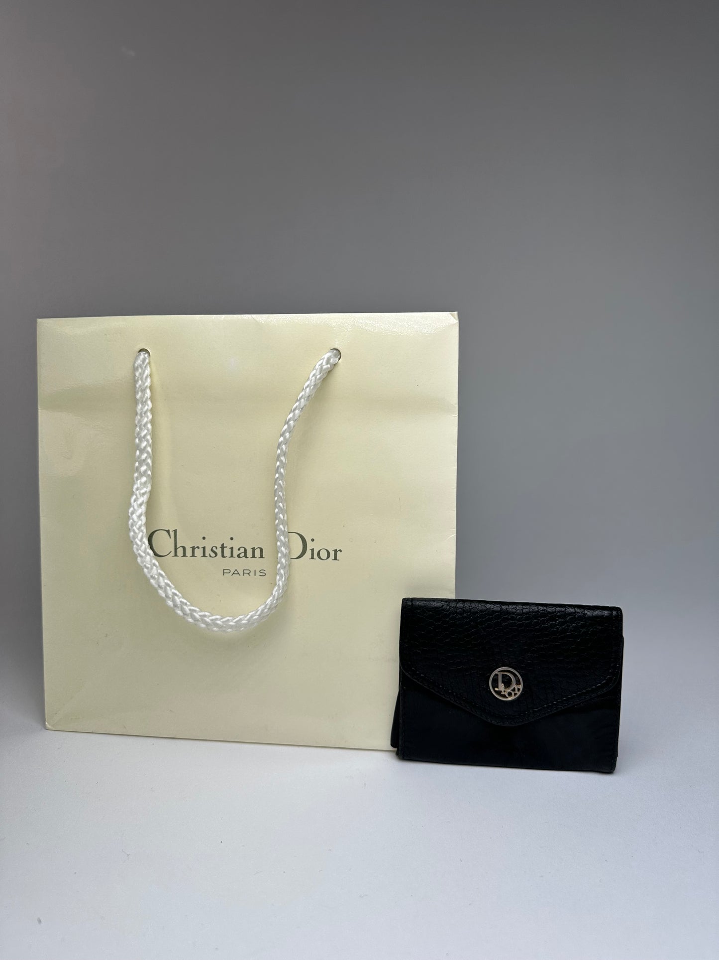 Vintage Dior Snake Emblossed Leather Card Holder Black