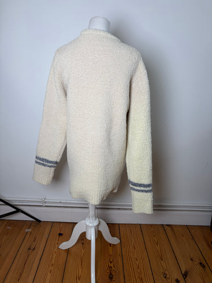 Vintage Tete Men's Fleece Sweater Cream Grey Striped M