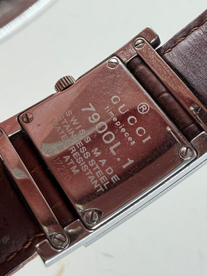 Vintage Gucci Stainless Steel Crocodile Leather Watch Silver Brown