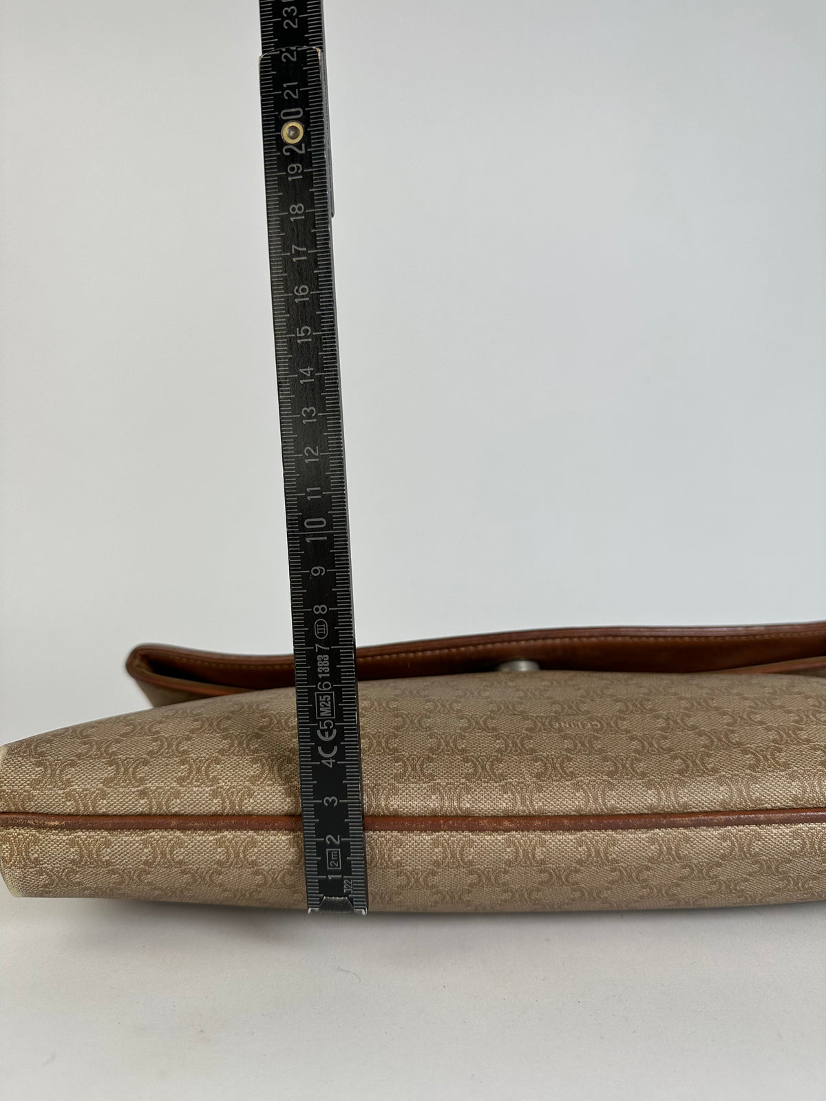 Vintage Celine Macadam Canvas Flap Clutch Late 1980s Beige Brown